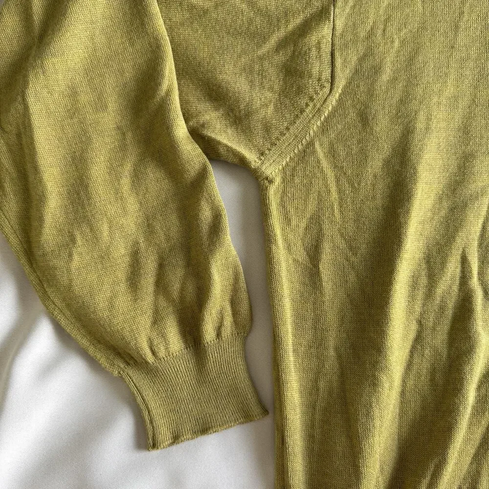 Roevelle VTG‎ 90s Three Button Polo Sweater L Lightweight Wool Moss Green Italy